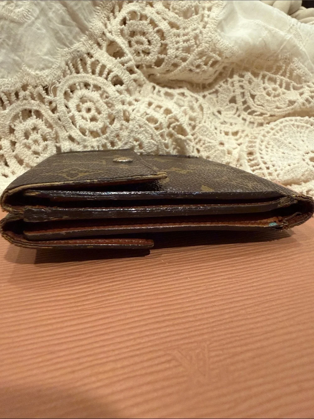 VINTAGE Louis Vuitton Brown & Tan Monogram double side Snap Wallet